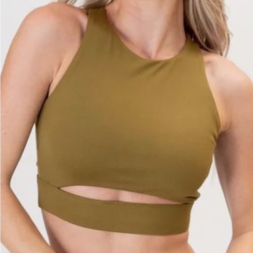 Paragon Women’s Front Slit Racerback Crop Tank Top Green XS NWT